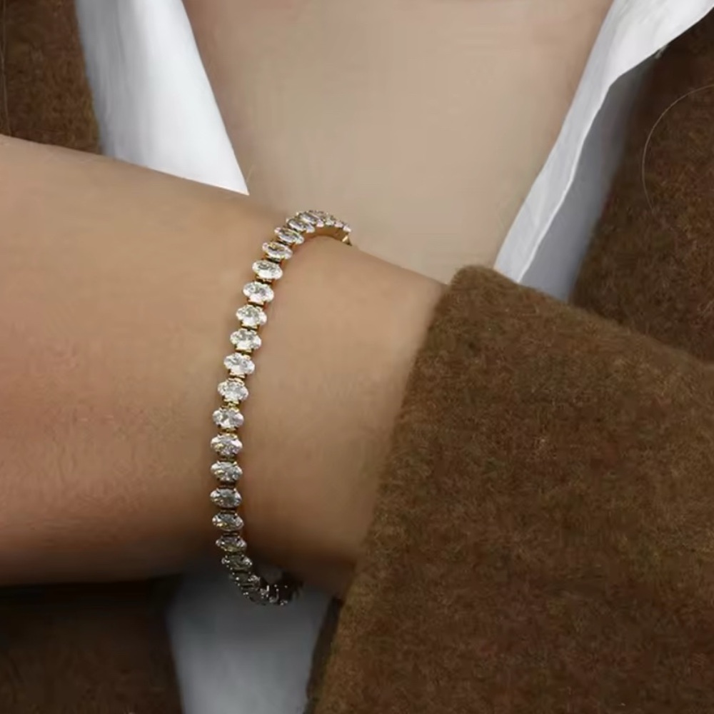 NEW 18K GOLD PLATED TENNIS BRACELET – MARQUISE OVAL ZIRCON 5MM